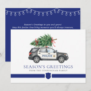 Custom Modern Police Officer Christmas Tree Car Holiday Card
