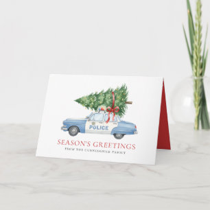 Custom Modern Police Officer Christmas Tree Car Holiday Card