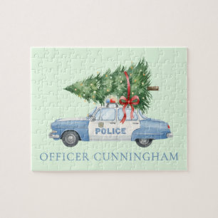 Custom Modern Police Officer Christmas Tree Car Jigsaw Puzzle