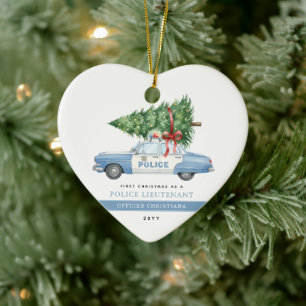 Custom Modern Police Officer First Christmas Ceramic Ornament