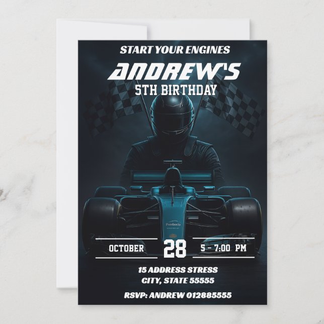 Custom Modern Race Car birthday party for kid Invitation (Front)