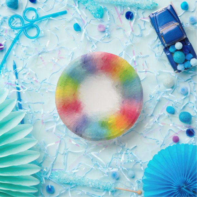 Custom Modern Rainbow Colours Trendy Template Paper Plate (Party)
