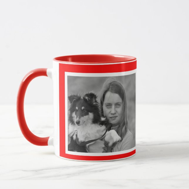 Custom Modern  Red 2 photo collage Mug (Left)