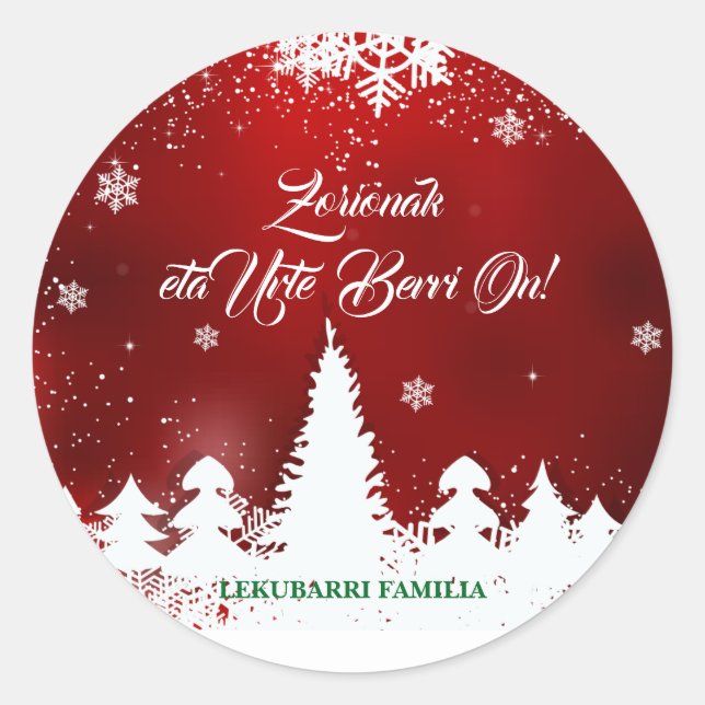 Custom, modern red Basque Navidad Christmas design Classic Round Sticker (Front)