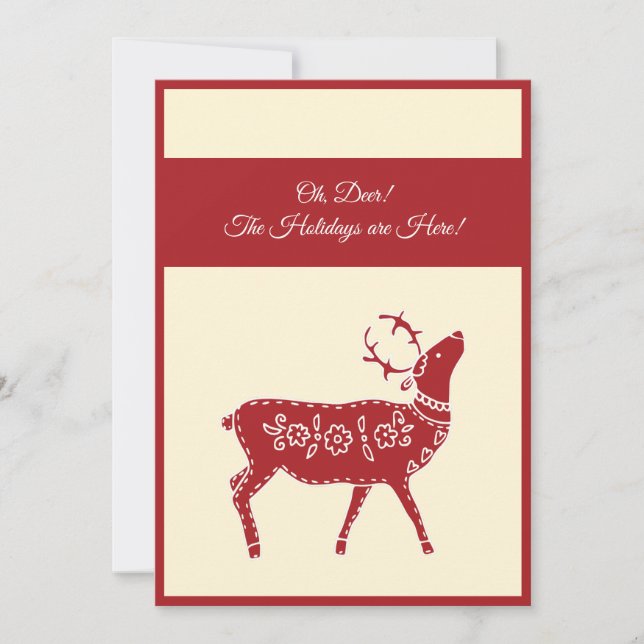 Custom Modern Red Reindeer Christmas Holiday Card (Front)
