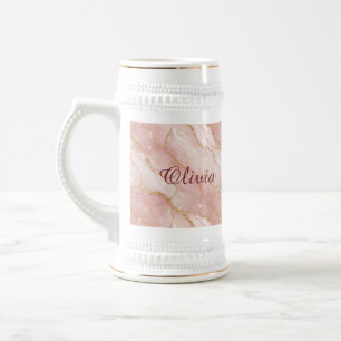 Custom Modern Rose Quartz Marble Gold Glitter Beer Stein