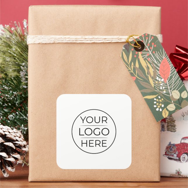 Custom Modern Round Business Logo Square Sticker (Holiday)