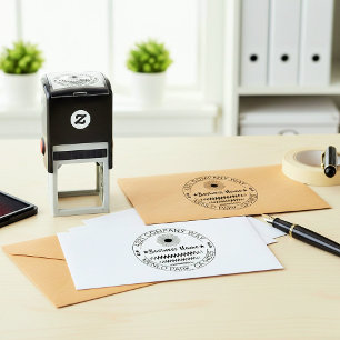 Custom Modern Round Return Address & Biz Name  Self-inking Stamp