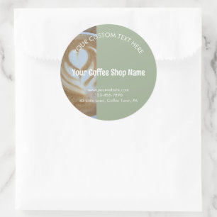 Custom Modern Sage Green Coffee Shop Photo Product Classic Round Sticker