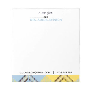 Custom Modern Script Name Email Tel Plaid Tartan Notepad