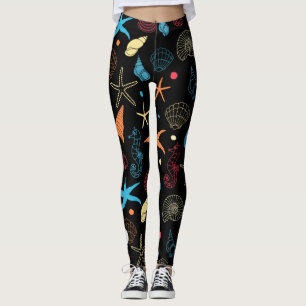 Custom modern seahorse, starfish & shells pattern, leggings