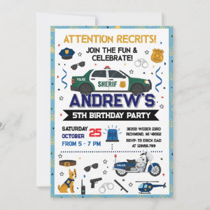 Custom Modern Sheriff Police Birthday party Invitation