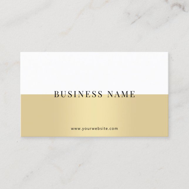 Custom Modern Simple Elegant Gold White Corporate Business Card (Front)