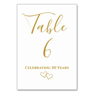 Custom Modern Simple Golden 50th Anniversary Party Table Number