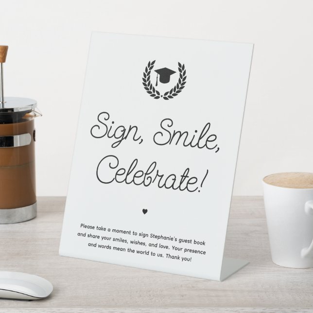 Custom Modern Simple Graduation Party Guest Book Pedestal Sign (In SItu)