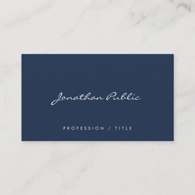 Custom Modern Simple Handwritten Script Navy Blue Business Card (Front)
