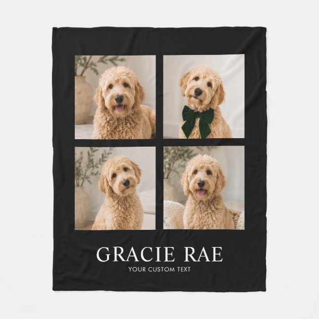 Custom Modern Simple Pet Photo Collage Fleece Blanket (Front)