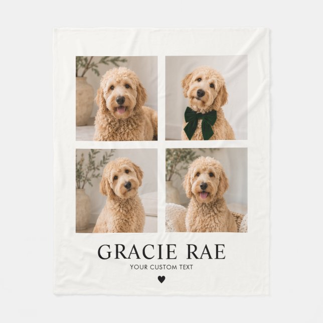 Custom Modern Simple Pet Photo Collage Fleece Blanket (Front)
