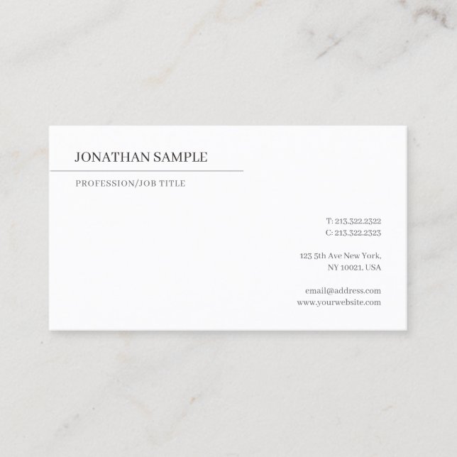 Custom Modern Simple Professional Elegant Minimal Business Card (Front)