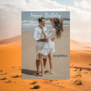 Custom Modern Simple Script Photo Happy Birthday Card