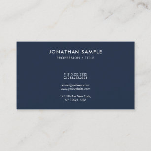 Custom Modern Sleek Simple Monogram Navy Blue Business Card