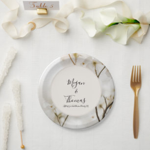 Custom Modern Soft Floral Elegant Wedding Paper Plate