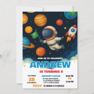 Custom Modern Space Astronaut Birthday Invitation