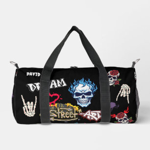 Custom modern spooky streetart pattern Black Duffle Bag