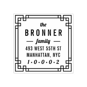 Custom Modern Square Family Name Return Address Rubber Stamp