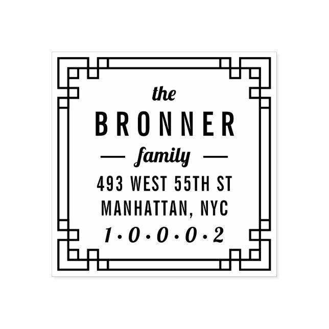 Custom Modern Square Family Name Return Address Rubber Stamp (Imprint)