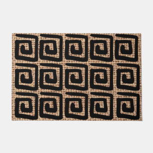 Custom Modern style black greek key pattern burlap Doormat