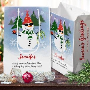 Custom Modern Stylish Snowman Snowflakes Christmas Medium Gift Bag