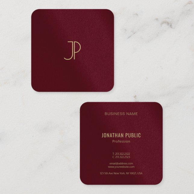 Custom Modern Template Gold Colour Monogram Luxury Square Business Card (Front/Back)