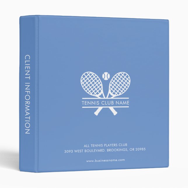 Custom Modern Tennis Club Members Information Binder (Front/Spine)