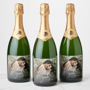 Custom Modern Thank you Script Photo Wedding Sparkling Wine Label