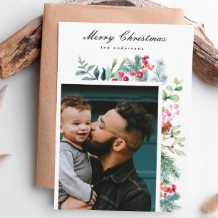 Custom Modern Traditional Festive Christmas Holly Holiday Card