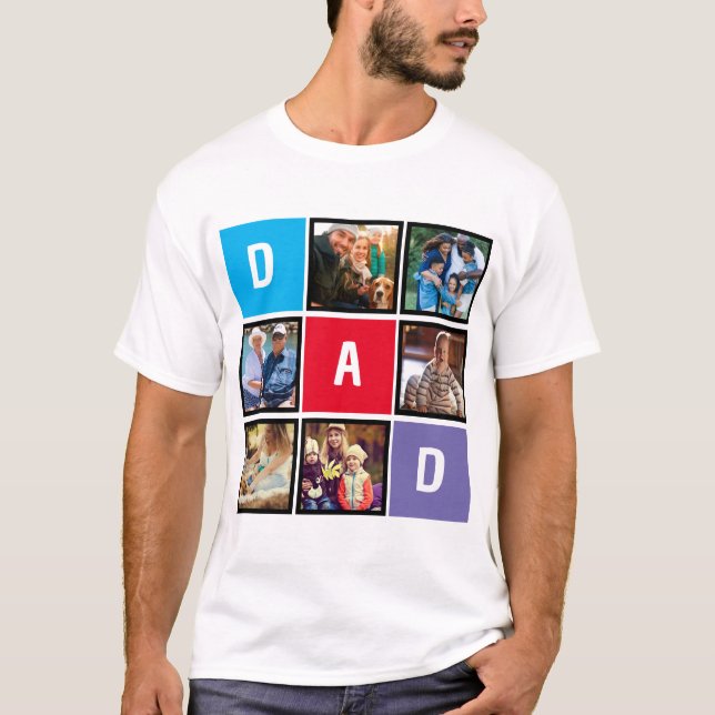 Custom Modern Typography Dad Photo Collage T-Shirt (Front)