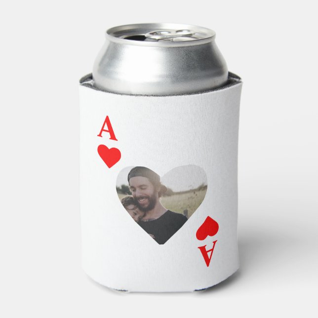 Custom modern unique poker heart photo monogram can cooler (Can Front)