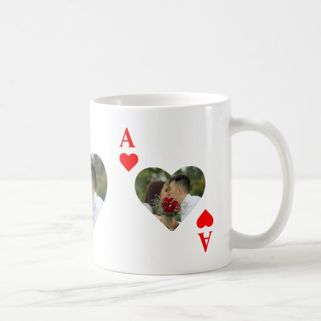 Custom modern unique poker heart photo monogram coffee mug (Right)