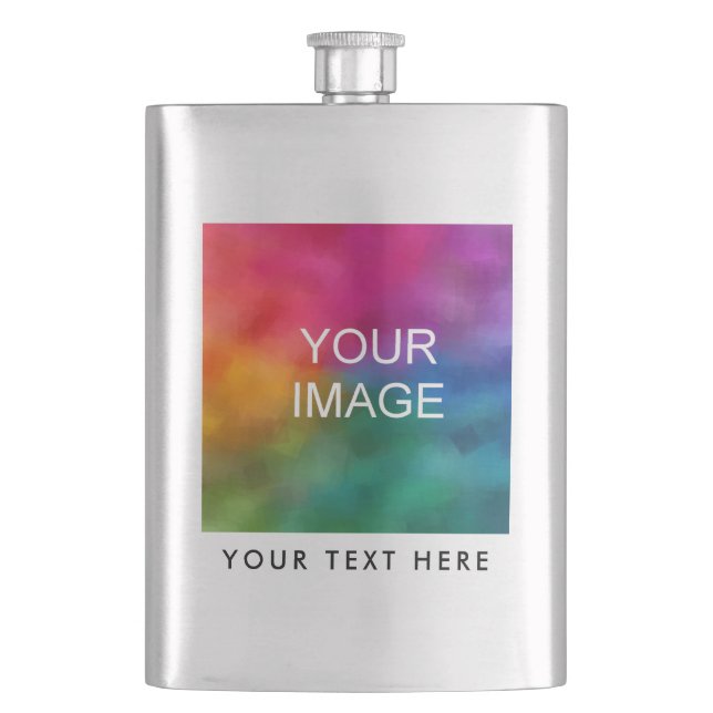 Custom Modern Upload Photo Image Or Logo Template Hip Flask (Front)