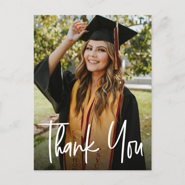 Custom Modern Vertical Photo Graduation Thank you Announcement Postcard (Front)