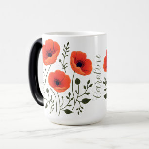 Custom Modern Watercolor Coral Poppies Magic Mug