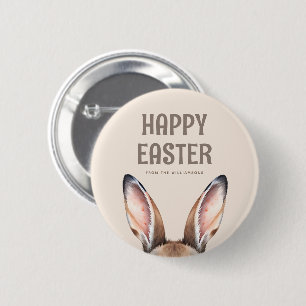 Custom Modern Watercolor Cute Easter Bunny Ears 2 Inch Round Button