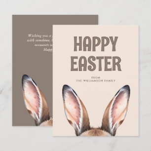 Custom Modern Watercolor Cute Easter Bunny Ears Holiday Card