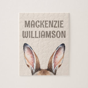 Custom Modern Watercolor Cute Easter Bunny Ears Jigsaw Puzzle