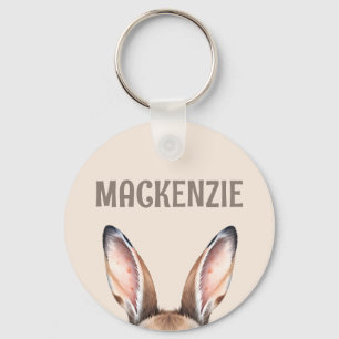 Custom Modern Watercolor Cute Easter Bunny Ears Keychain