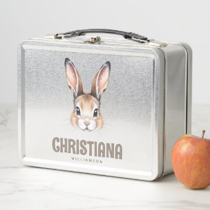 Custom Modern Watercolor Cute Easter Bunny Face Metal Lunch Box