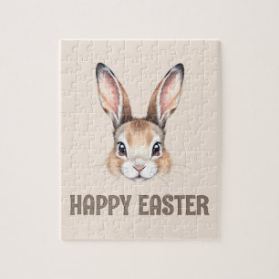 Custom Modern Watercolor Cute Easter Bunny Neutral Jigsaw Puzzle