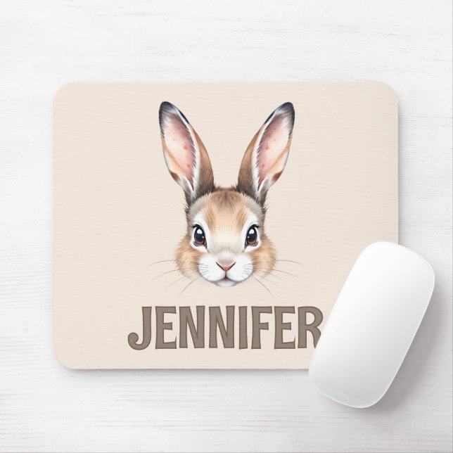 Custom Modern Watercolor Cute Easter Bunny Neutral Mouse Pad (With Mouse)
