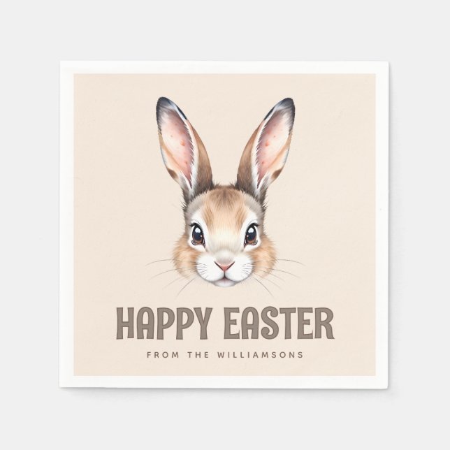 Custom Modern Watercolor Cute Easter Bunny Neutral Napkin (Front)